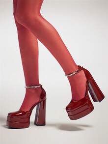 SHUZIA Women Glamorous Sexy Ankle Strap Double Platform Heel Pumps - Burgundy - View 2
