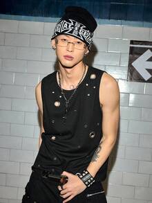 ROMWE MEN Grunge Punk Men's Knitted Eyelet Design Crew Neck Casual Tank Top - Black - View 5