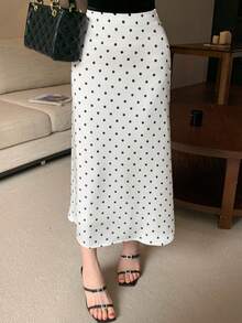 DAZY Spring & Summer Polka Dot Allover Print Color Block Cocktail Dress, Elegant Bodycon Mermaid Skirt For Party, Wedding, Prom, Formal Occasion - White - View 8