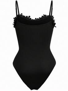 SHEIN PETITE CURVE 大码纯色简约连体衣，日常穿着 - 黑色 - 查看 2