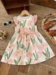 SHEIN Sweet Bow Cartoon Print Long Sleeve Dress, Suitable For Autumn/Winter, Young Girls - Multicolor - View 2