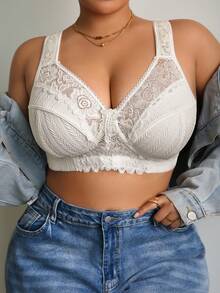 DesireSculpt 1 chiếc áo ngực không gọng cỡ lớn phối ren - trắng - Xem 7