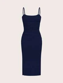 SHEIN EZwear 2件套女士夏季针织修身吊带连衣裙 - 藏蓝色 - 查看 8