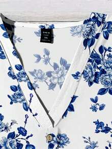 EMERY ROSE 大码蓝白碎花休闲衬衫，适合夏季穿着 - 彩色 - 查看 3