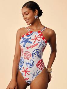 Travachic 1件装女士全印花露背连体泳衣 - 彩色 - 查看 6