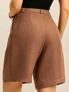 Daynim High Waist Plicated Detail Bermuda Shorts - Brown - View 2