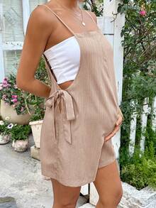 SHEIN Bộ áo liền quần bầu màu trơn, kiểu dáng thường ngày - Màu Khaki - Xem 5