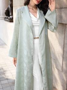 Yasmyna Women's Green Woven Jacquard Collar Elegant Arabic Abaya, Spring/Summer - Green - View 1