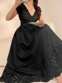 DAZY 女士纯色简约无袖连衣裙，休闲日常夏季吊带裙 - 黑色 - 查看 1