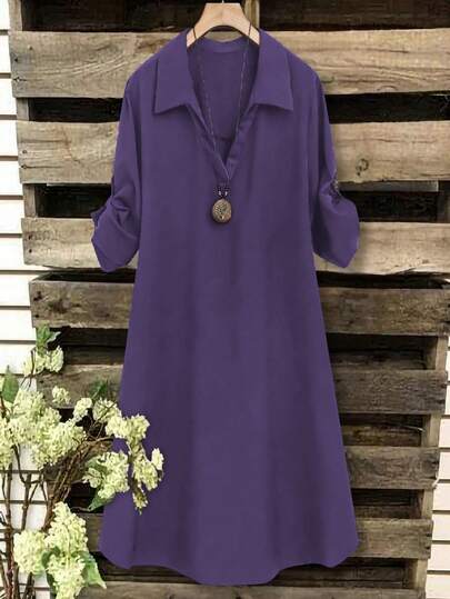 SHEIN Tall CURVE 大码女式法式休闲夏季V领短袖连衣裙