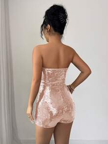 Rafferiza Bộ áo liền quần ống đính sequin gợi cảm dành cho nữ - Màu be - Xem 2
