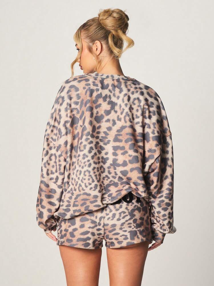 Missguided x Playboy Leopard Print Oversized Pullover Sweatshirt With Bold Letter Print For Casual Fall Winter Style
