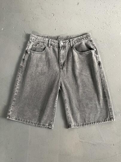 StoneGrade Men's Light Blue Washed Denim Loose Casual Shorts Jorts