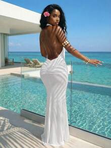 Slaydiva 优雅、浪漫又性感的长裙，饰有打结细节，完美适用于春夏度假、海滩派对、约会、生日派对、婚礼和游艇之旅。 - 白色 - 查看 2