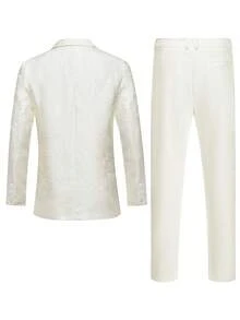 Calvornis Costume de mariage minimaliste pour homme, veste et pantalon de couleur unie, manches longues, pour cérémonie - Blanc - Voir 2