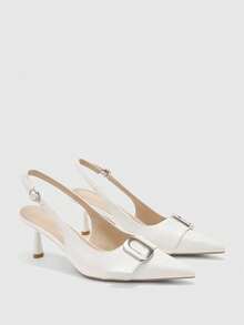 CUCCOO BIZCHIC Women's Pointed Toe Buckle Design Fashionable High Heels, Versatile For Daily Wear - White - View 2