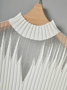 SHEIN PETITE 女士无袖透视休闲罗纹针织上衣，百搭 - 白色 - 查看 6