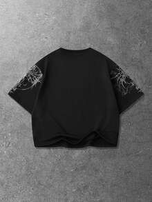 ROMWE MEN Goth Spring/Summer Casual Graphic Men'S Oversized Short Printed T-Shirt - Black - View 3