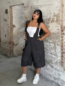 POPSWAY Spring/Summer New Elegant Fashion Casual Design Adjustable Buckle Strap Pants, Cuffed Hem 7/8 Length High Waist Wide Leg Loose Fit Versatile Casual Pants For Women - Dark Grey - View 5