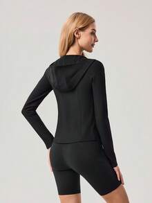 OutZeal Women Sports Jacket Black Daily Casual Soft Stretch Slim-Fit Zip Up Jacket Active Tops - Black - View 8