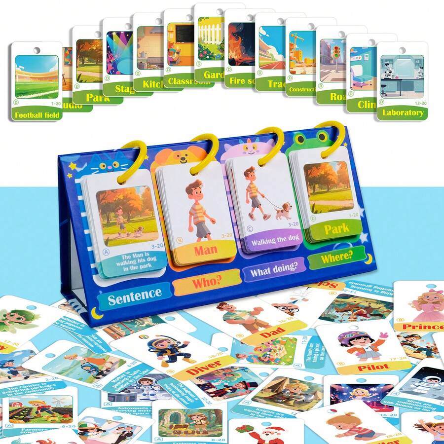 80 tarjetas educativas con imágenes para construir oraciones, tarjetas de escritorio en inglés para la educación de la primera infancia, tarjetas didácticas que promueven el aprendizaje interactivo para niños. - Multicolor - Ver 1