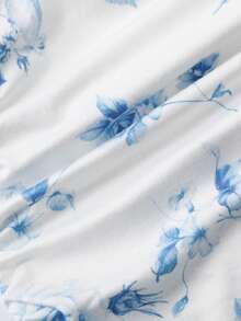 Girlism Teen Girl Summer Casual Vacation Blue & White Floral Print Ruched Bust Dress, Bohemian Style - Blue and White - View 5