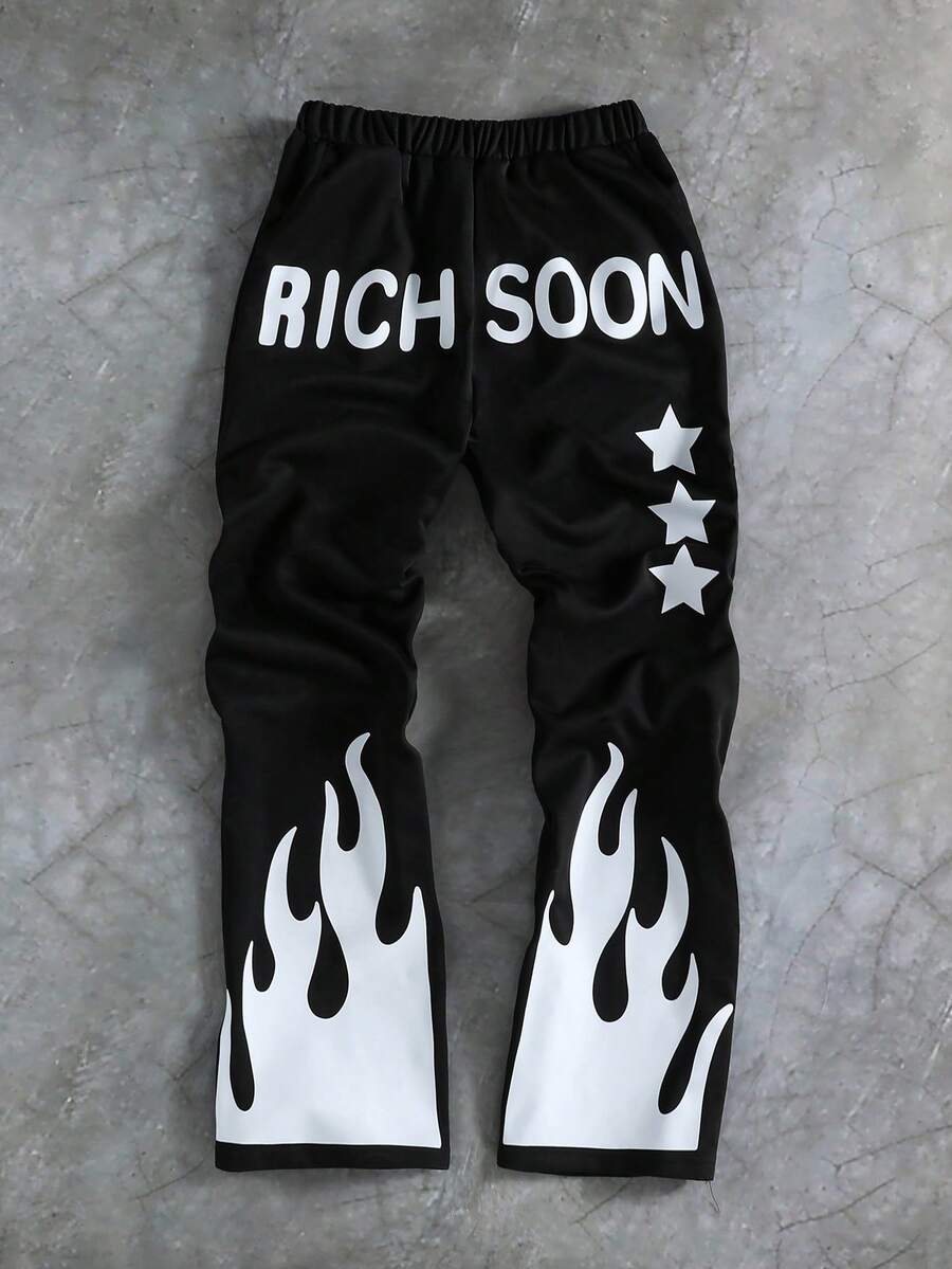 Coolqubz 1件青少年男童休闲直筒针织裤，宽松版型，街头风，面料舒适，适合上学和日常穿着，秋冬季款。 - 黑色 - 查看 1