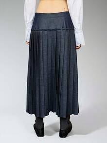 COUREZ Pleated Midi Skirt In Indigo PVL  /Y2K  Spring Outfits For Women Denim Skirts Cute Going Out Party Outfits Festivals Outfits Low Rise Skirt Pleated Skirt - Blue - View 3