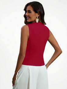 Aveloria Modichic Solid Color V-Neck Sleeveless Casual Suit Vest With Front Buttons  - Burgundy - View 2