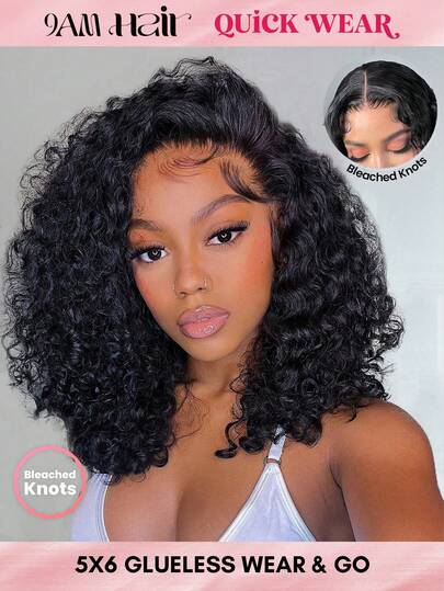 ALL READY WIG Peluca bob de olas de agua de cabello humano con cierre de encaje 5x6 para mujeres, pelucas de cabello humano sin pegamento con cabello prematuro pre-recortado para vacaciones, festivales, bailes de graduación, campus, playa, bodas, camping, vacaciones, estilo veraniego, elegante, casual, moda Y2K