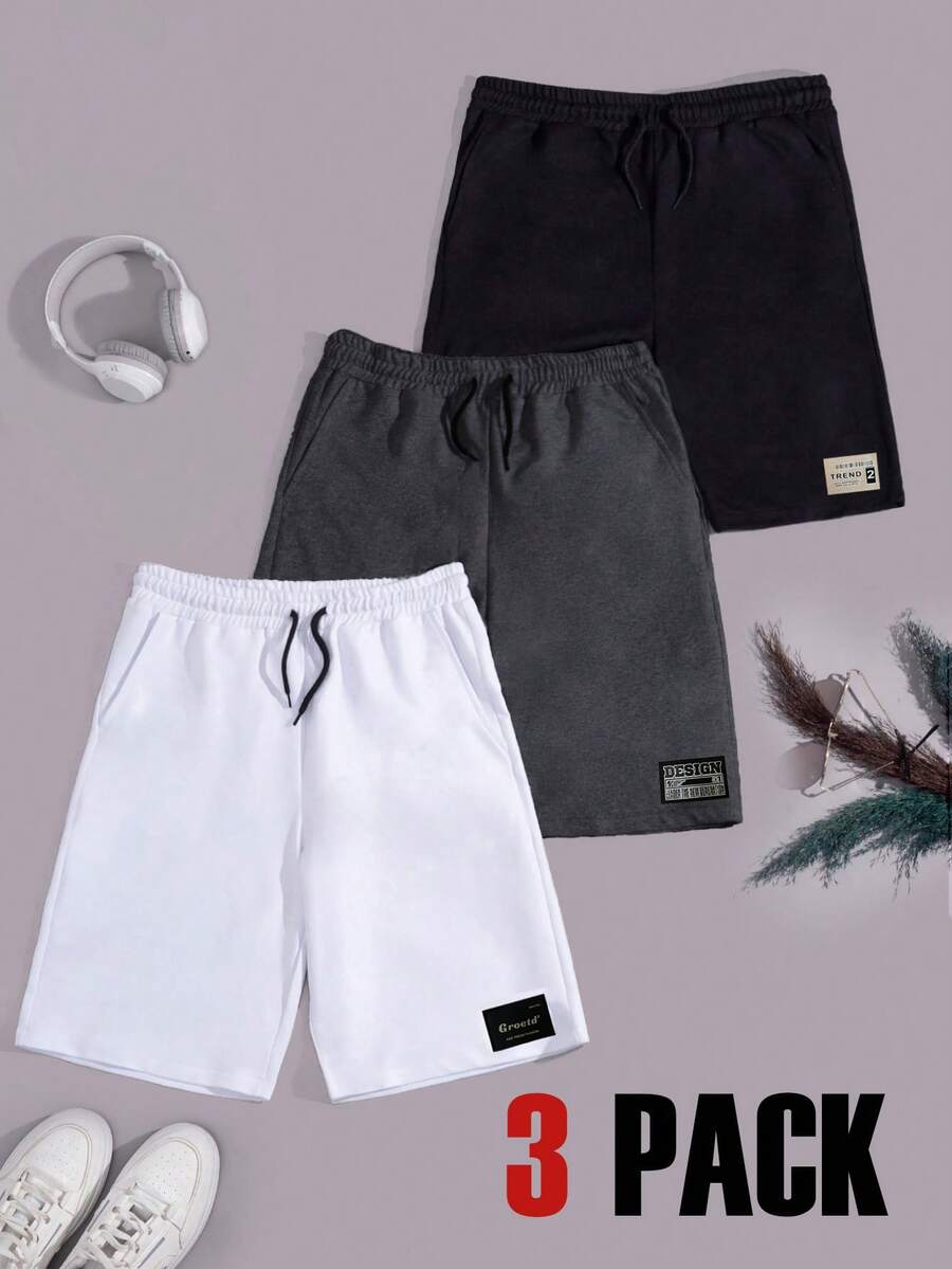 EURMUSE Men 3pcs Pack Drawstring Label Detailed Regular Shorts - Multicolor - View 1