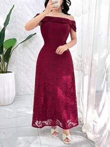 Feyla Đầm nữ màu trơn, kiểu dáng thanh lịch, trễ vai, ôm sát. - Màu Đỏ Sâu - Xem 4