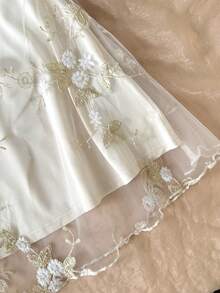 SHEIN Vestido elegante con tirantes de malla para niña preadolescente - Blanco - Ver 4