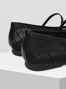 MOTF Sepatu Flat Jaring Transparan Kasual Wanita untuk Perjalanan Sehari-hari, Sepatu Musim Semi - Hitam - View 8