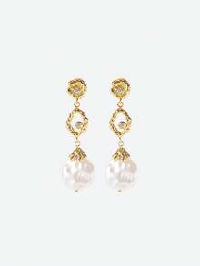 Opalesca Pendientes de aro con textura martillada, cuentas de vidrio vintage irregulares chapados en oro de 14K, accesorios para bodas y novias, estilo fairycore/hada, perla, para mamá/mujer/niña, elegante, premium, con flores, cristales, oro, Pascua, viaje/playa/vacaciones, bohemio - Dorado - Ver 2