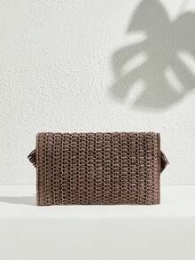 SHECARRY Túi cầm tay bằng rơm đan cho tuổi teen, túi cầm tay thời trang cho phụ nữ - Nâu đậm - Xem 4