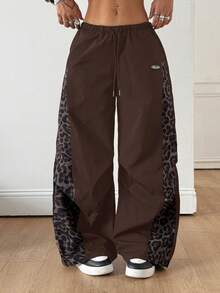 Coolane 女士春夏音乐会街头风撞色降落伞裤 - 棕色 - 查看 7