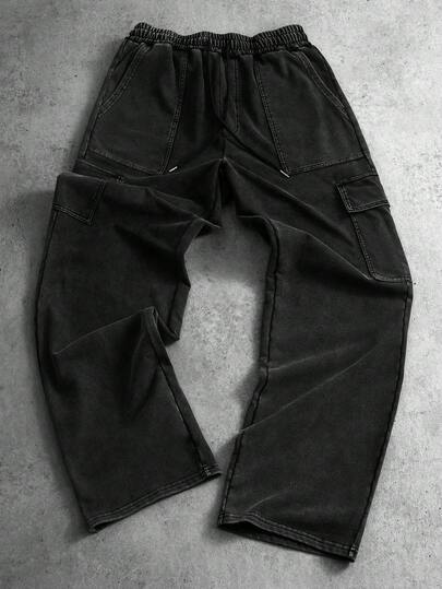 Manfinity LEGND Men's Solid Color Slant Pocket Drawstring Waist Casual Cargo Sweatpants