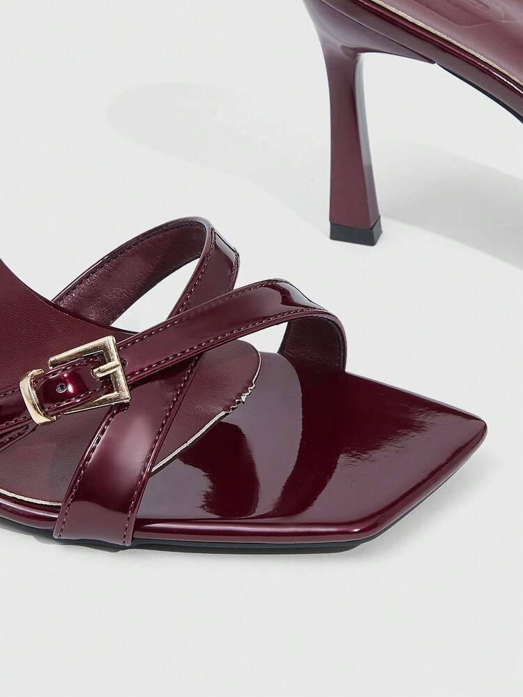 CUCCOO SZL Women Shoes Spring And Summer New Burgundy Mirror Cross Strap Women's High-Heeled Sandals Slippers Simple Fashion Comfortable Versatile Sexy Party Women's Sandals Women's Shoes