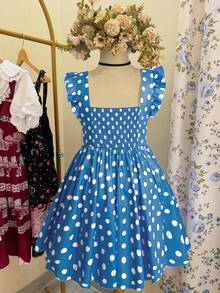 Sweetra Vestido de talla grande con parches de lunares y volantes, para primavera/verano - Azul - Ver 2