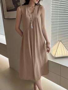 EMERY ROSE Đầm hai dây đơn giản, màu trơn, phong cách thường ngày dành cho nữ. - Lạc đà - Xem 6