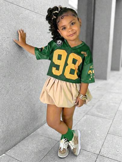 TaviRue Conjunto de top de manga corta casual deportivo, falda con volantes y pantalones cortos para niñas bebé