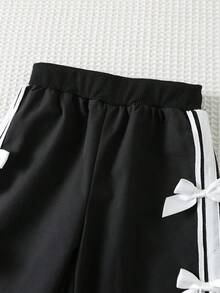 Baby Girl Casual Black Bow Elastic Waist Loose Pants - Multicolor - View 3