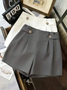 Franclia Women's Casual Versatile Grey Shorts, Summer - Grey - View 1