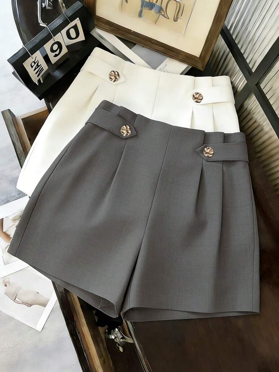 Franclia Women's Casual Versatile Grey Shorts, Summer - Grey - View 1