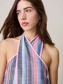 Nöista Sleeveless, Asymmetrical Wrap Top Features In Vertical Stripes. Spring,Set, Co-Ords, Summer Women. - Multicolor - View 5