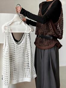 Franclia Women's Casual Hollow Out Loose Knit Top, Suitable For Daily Commute And Vacation, Summer - White - View 1