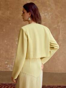 ZEYLAH Women's Round Neck Floral Embroidery Pattern Single-Breasted Casual Versatile Daily Wear Long Sleeve Jacket - Light Yellow - View 3