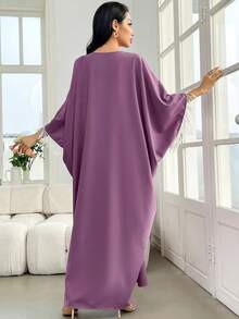 Yasmyna 女士流苏土耳其长裙，传统阿拉伯长袍 - 紫色 - 查看 2