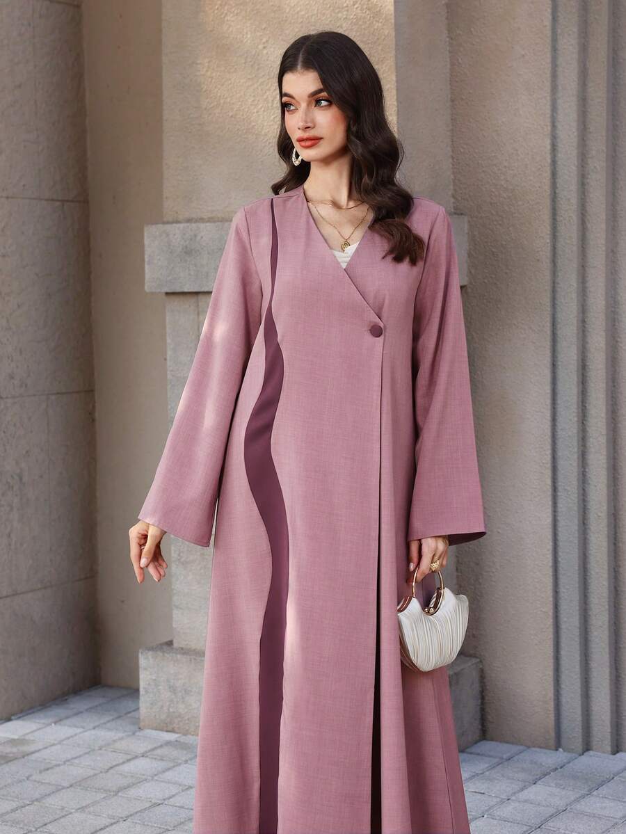 Graceveil Loose Casual Asymmetric Long Sleeve Women's Arabic Abaya - Purple - View 1